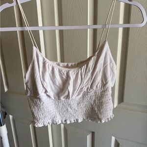 Smocked Crop Cami in Cream — Lightweight Spaghetti Strap Top